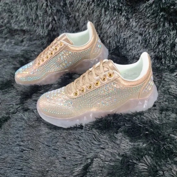 Cape Robbin Rose Gold Low Top Iridescent Rhinestone Lace Up Sneakers - Picture 9 of 9